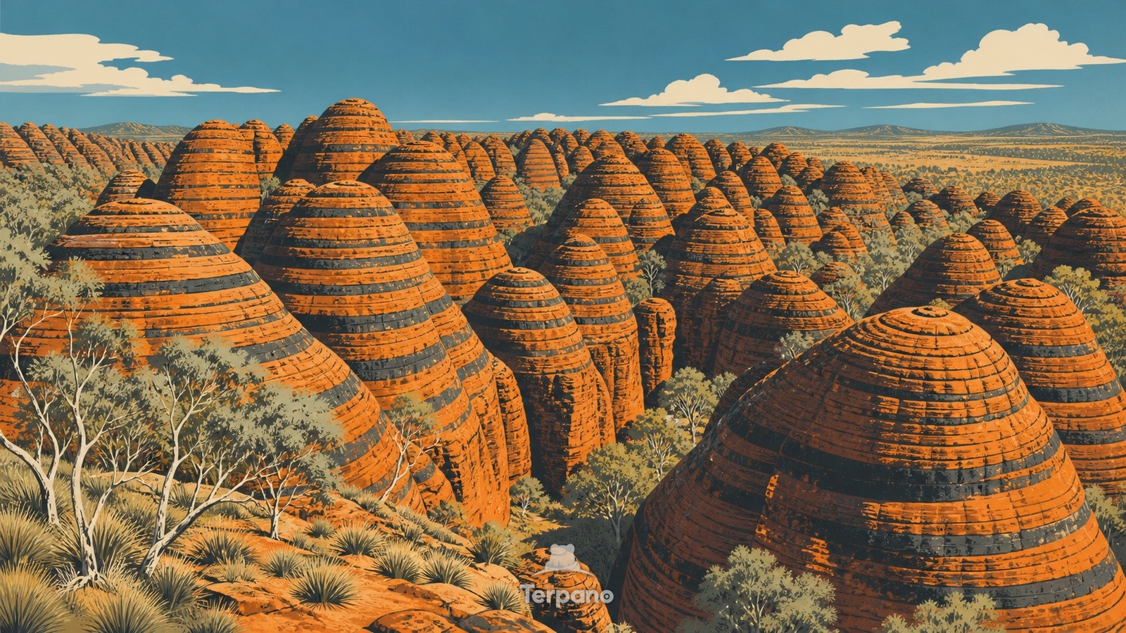 Gebänderte Sandsteinkuppeln — Originalillustration von Purnululu, Westaustralien, Australien