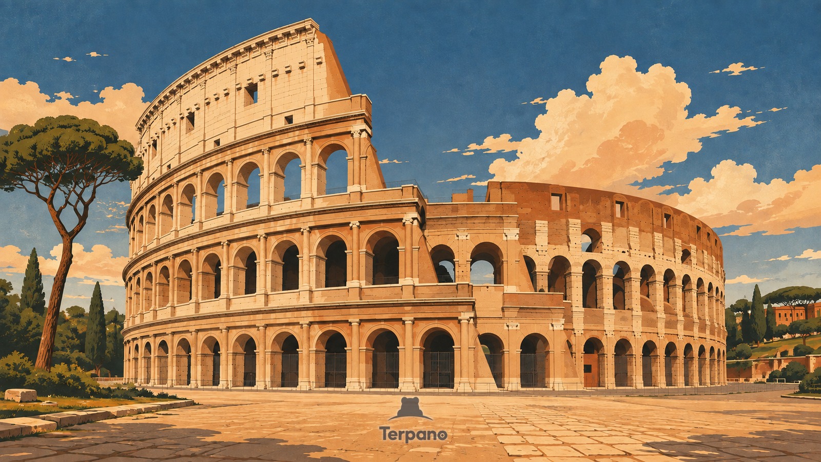 Colosseum Arches in Mediterranean Light — original illustration of Colosseum, Rome, Italy