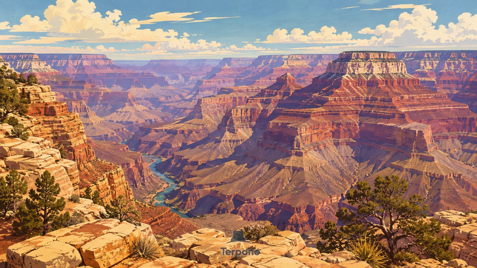 Layered Depths of the Grand Canyon — original illustration of Grand Canyon South Rim, Arizona, USA