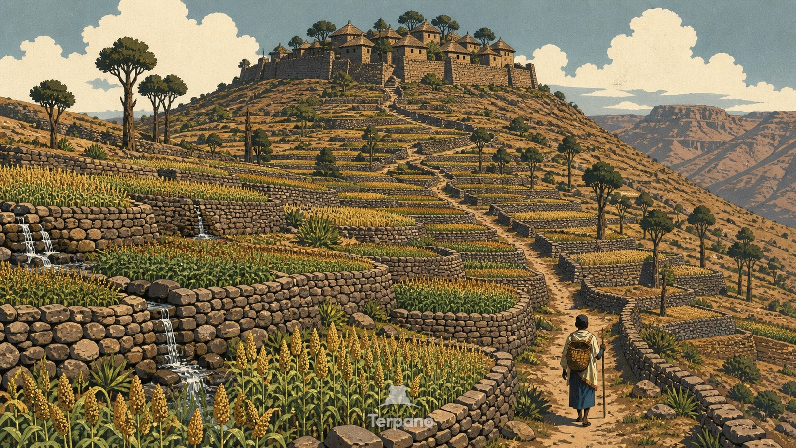 Terrazze a secco dell'altopiano — illustrazione originale di Altopiani del Konso, Etiopia
