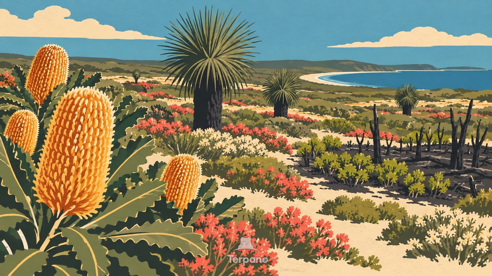 Banksia Heath on Ancient Sand — original illustration of Southwestern Australia