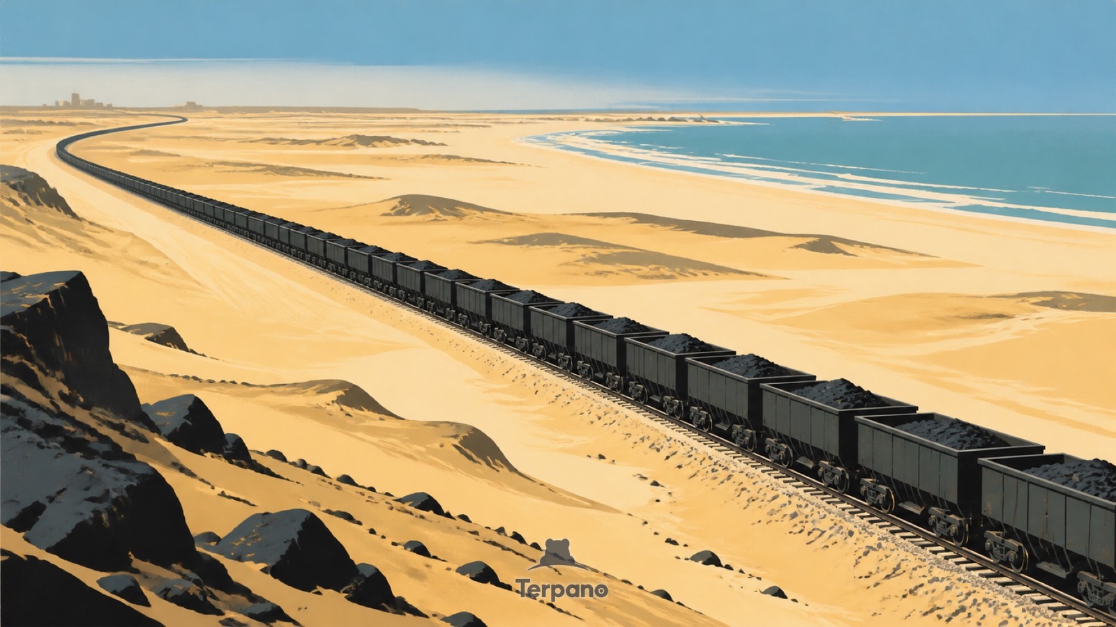 Erzzug zwischen Wüste und Atlantik — Originalillustration von Region Nouadhibou, Mauretanien