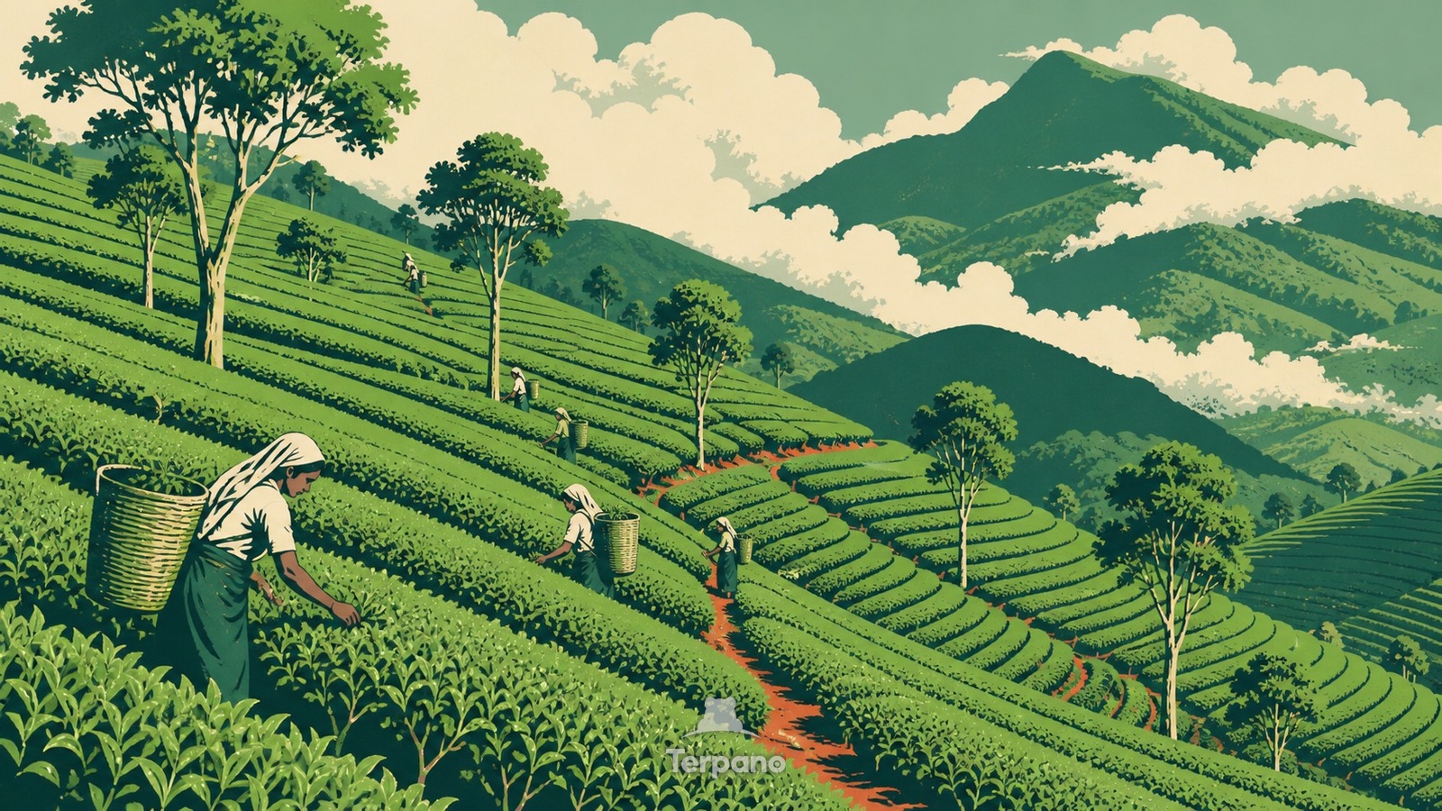 季风云下的茶行 —— 印度喀拉拉邦蒙纳高地 的原创插画