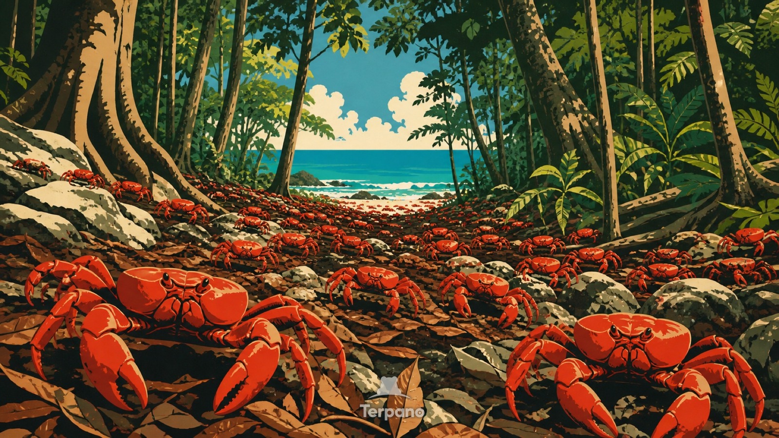 Red Crab Forest Migration — original illustration of Christmas Island, Australia