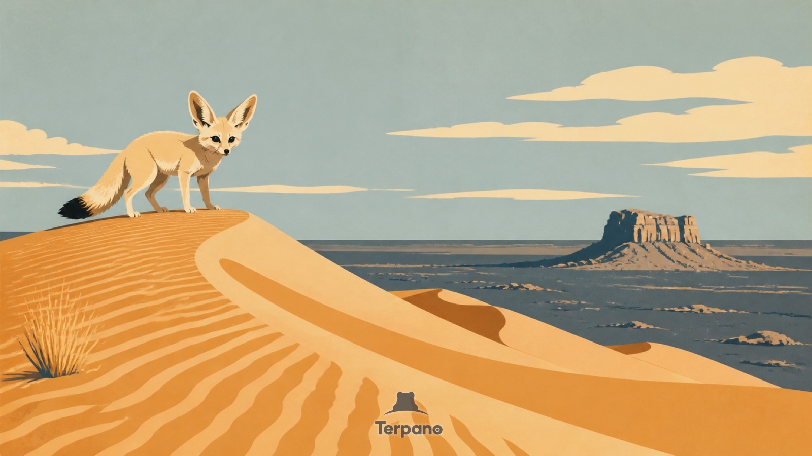 Fennec Fox among Saharan Dunes — original illustration of Central Algerian Sahara