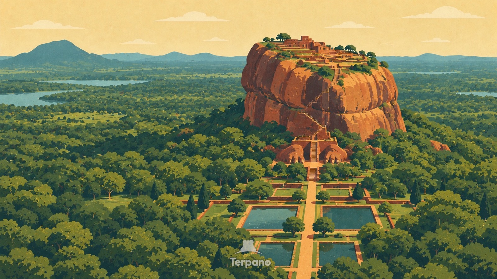 Die Zitadelle Sigiriya über dem Dschungel — Originalillustration von Sigiriya, Zentralprovinz, Sri Lanka