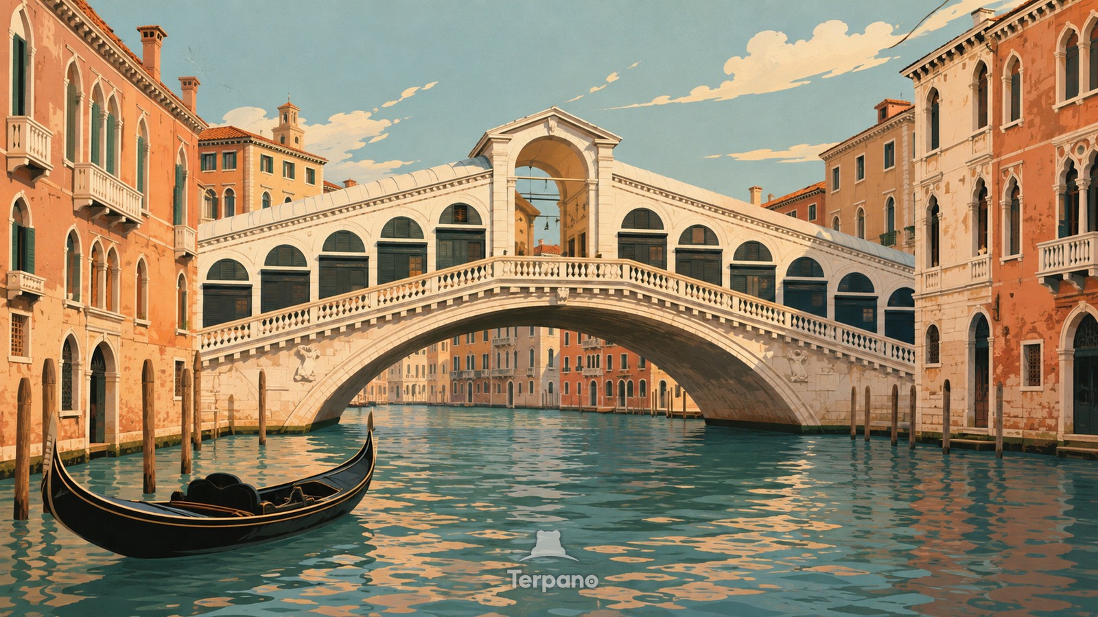 Rialto Bridge above the Grand Canal — original illustration of Rialto Bridge, Venice, Italy