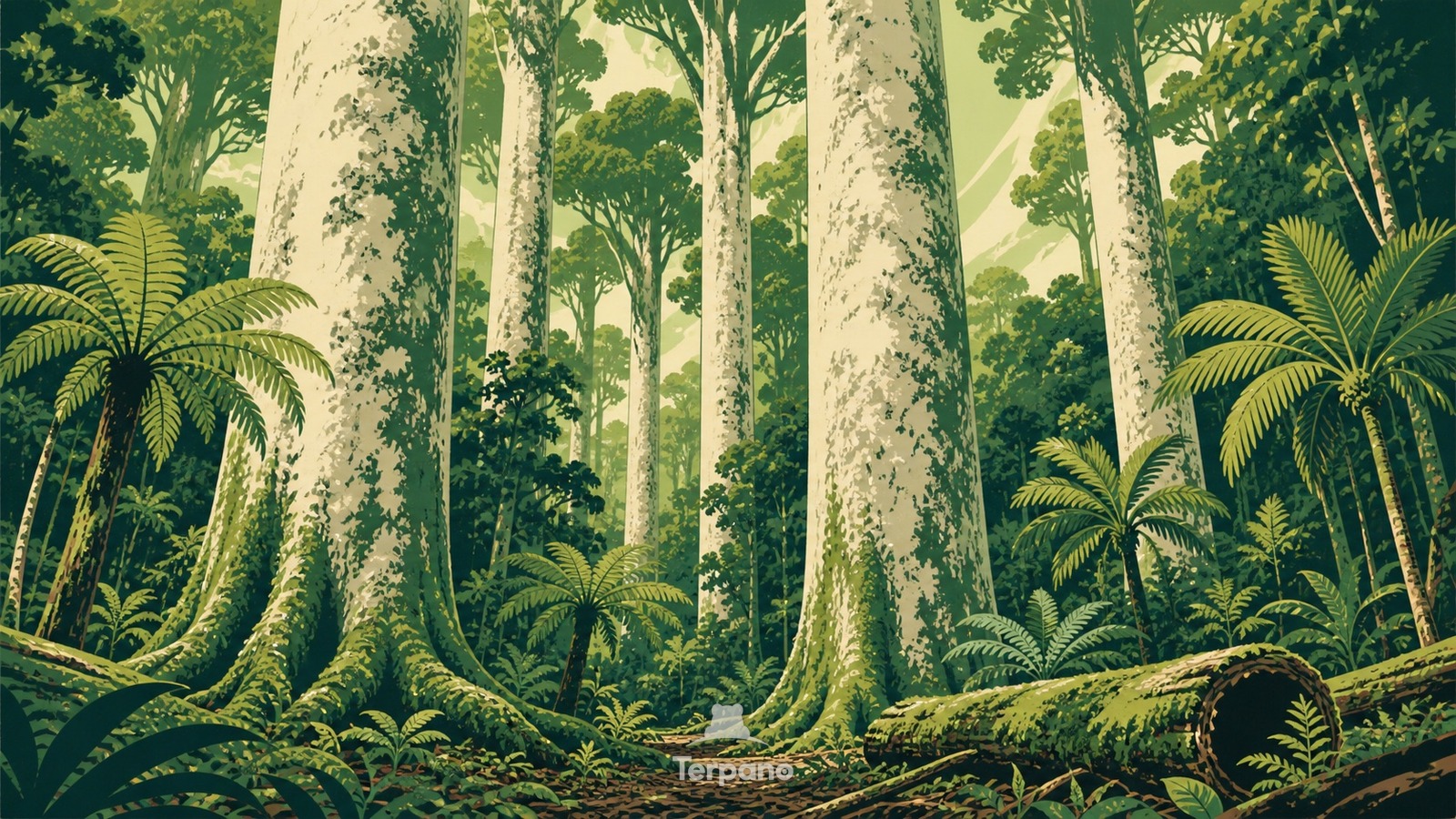 Canopée d'anciens kauris — illustration originale de Forêt de Waipoua, Northland, Nouvelle-Zélande