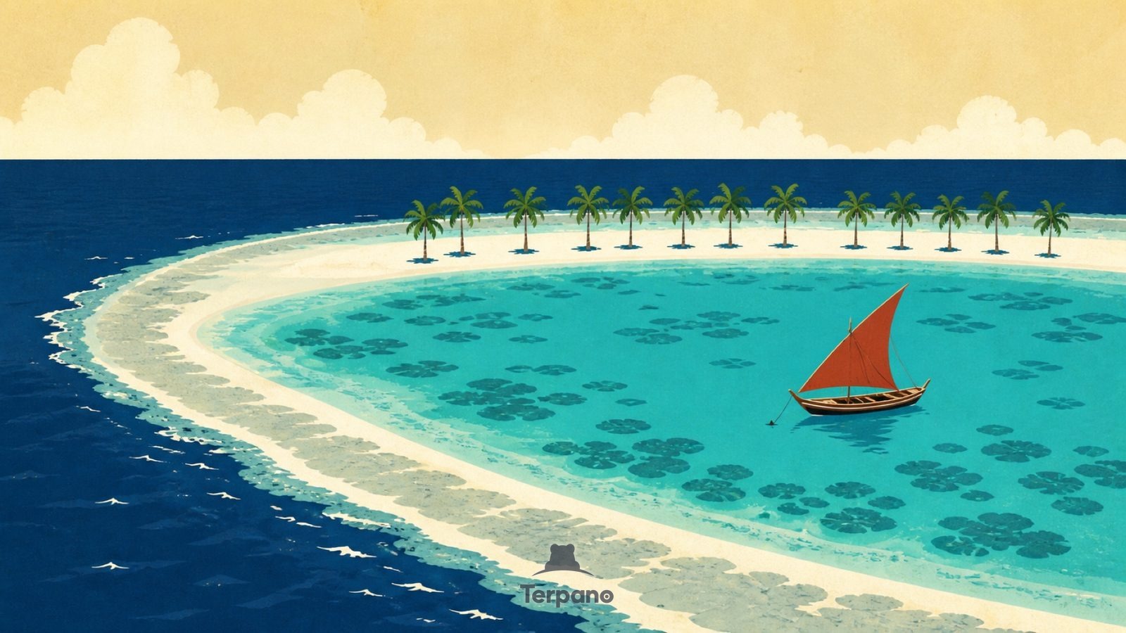 Laguna d'atollo — illustrazione originale di Atolli delle Maldive