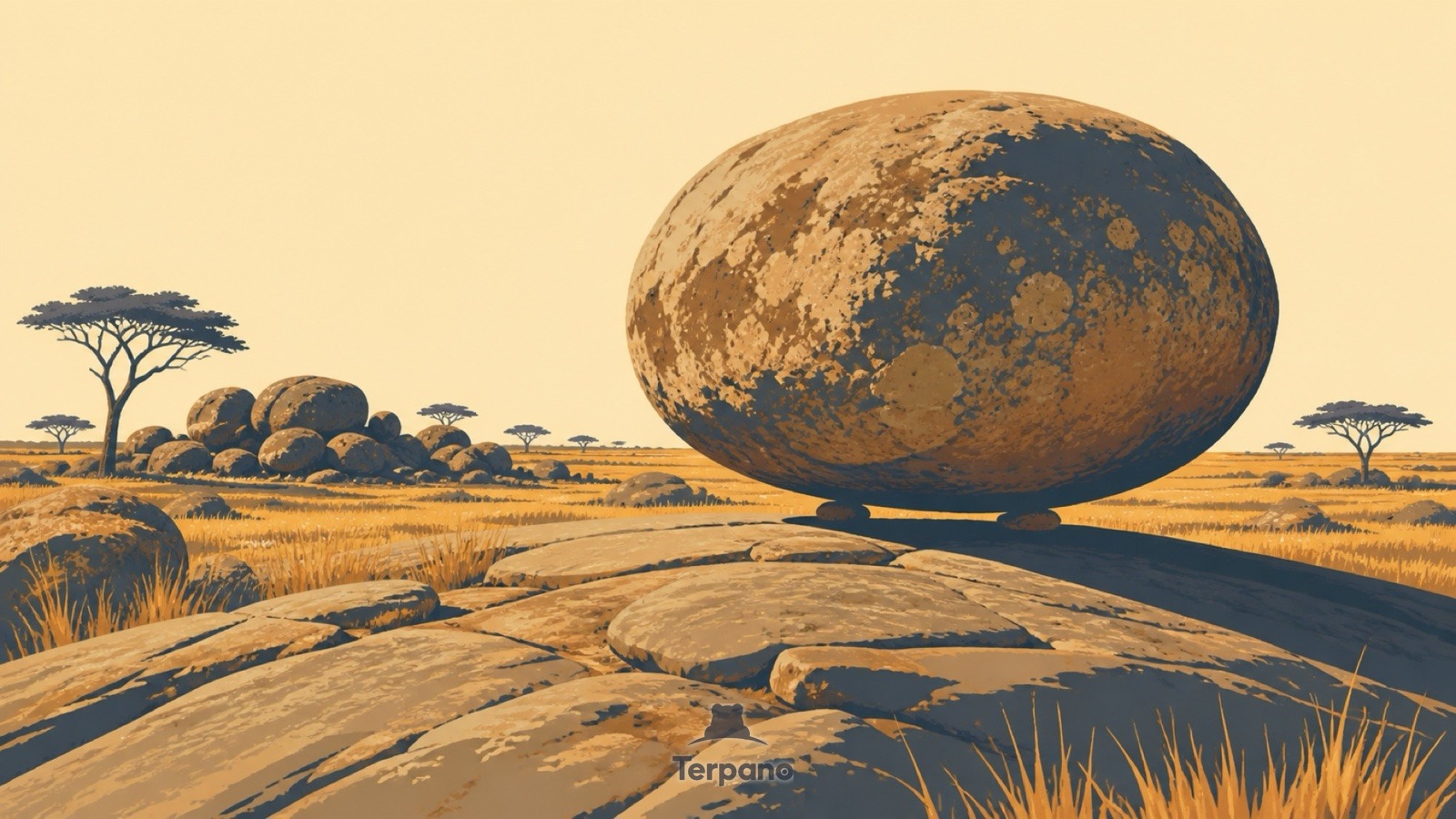 Sabana de bolos en equilibrio — ilustración original de Altiplano de Zimbabue