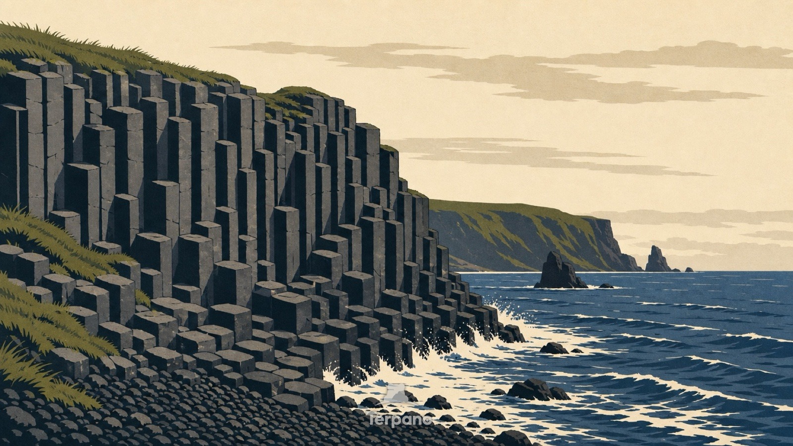 Costa di colonne basaltiche — illustrazione originale di Costa vulcanica dell'Islanda meridionale