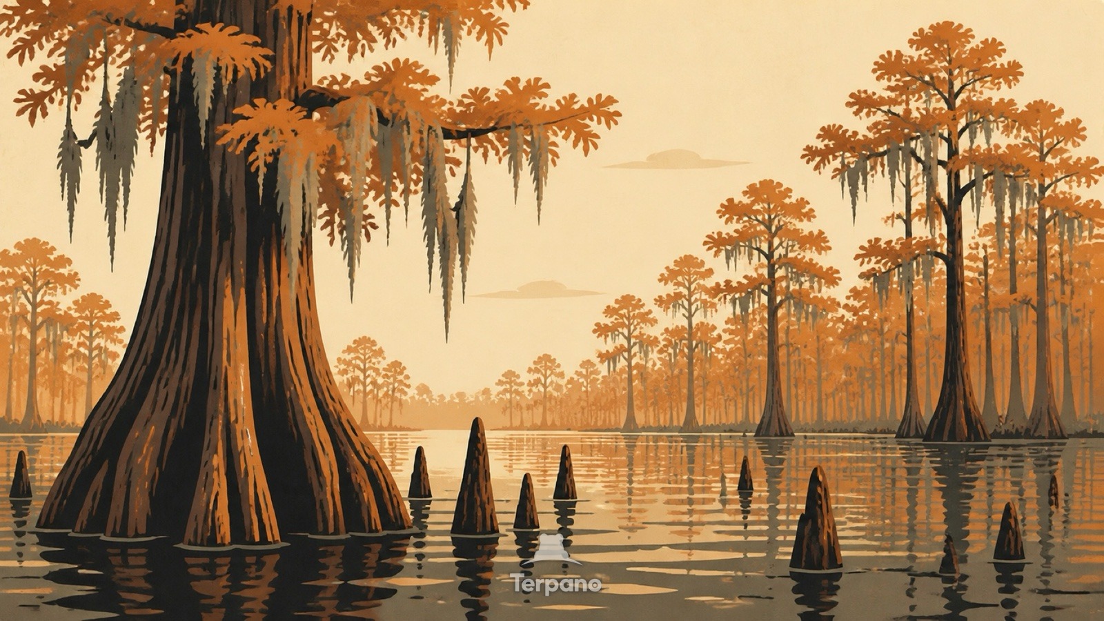 Palude dei cipressi calvi — illustrazione originale di Zone umide del basso Mississippi, USA