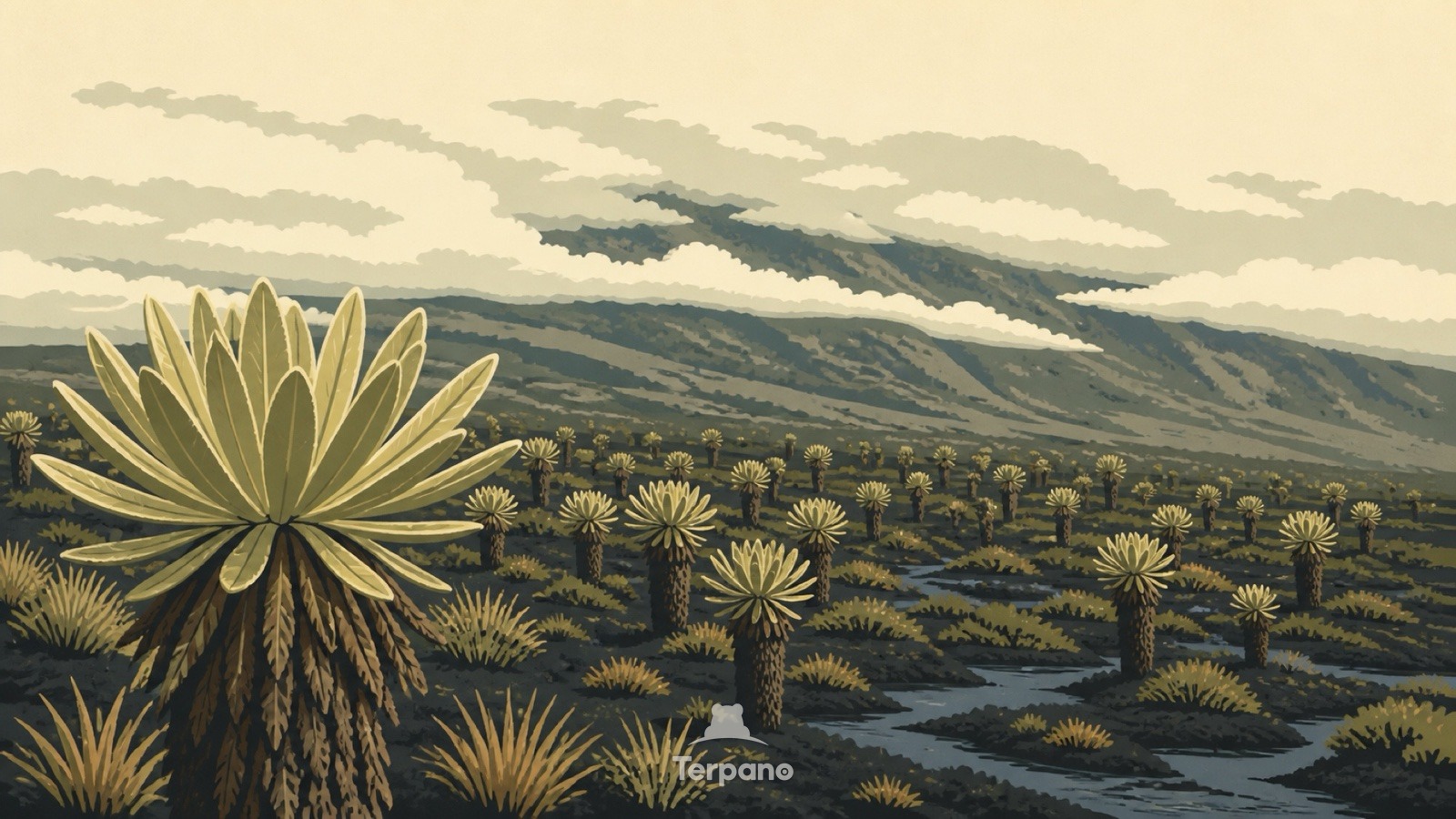 Altopiano dei frailejones — illustrazione originale di Páramo colombiano