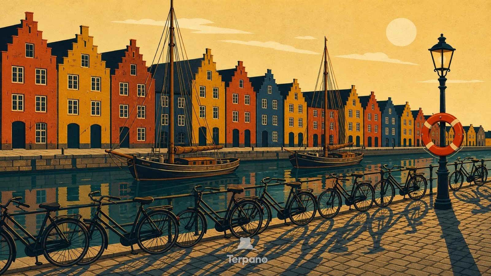 Kai der Treppengiebel-Speicher — Originalillustration von Kopenhagener Hafen, Dänemark