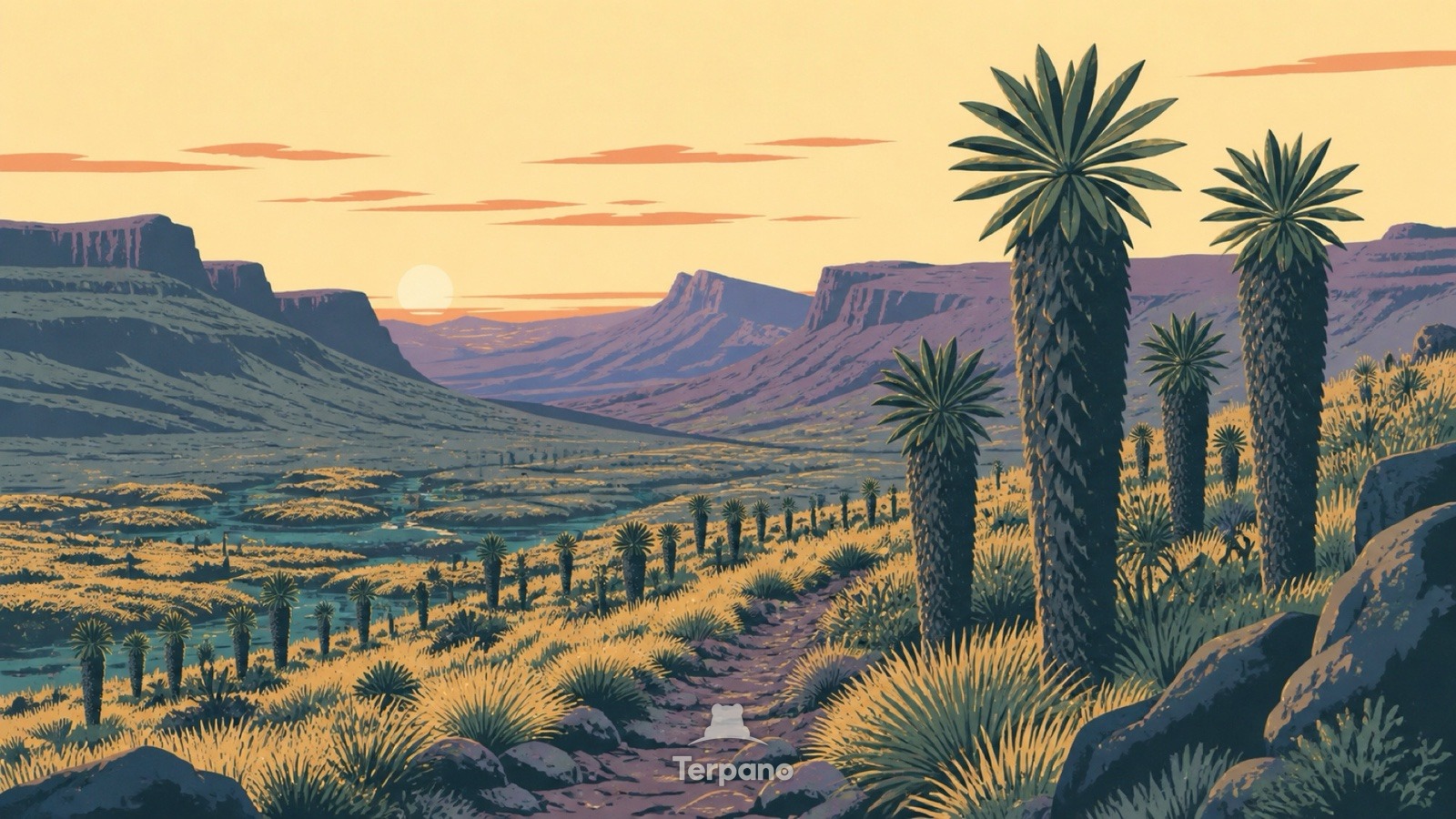 Valle delle lobelie giganti — illustrazione originale di Altopiano etiopico
