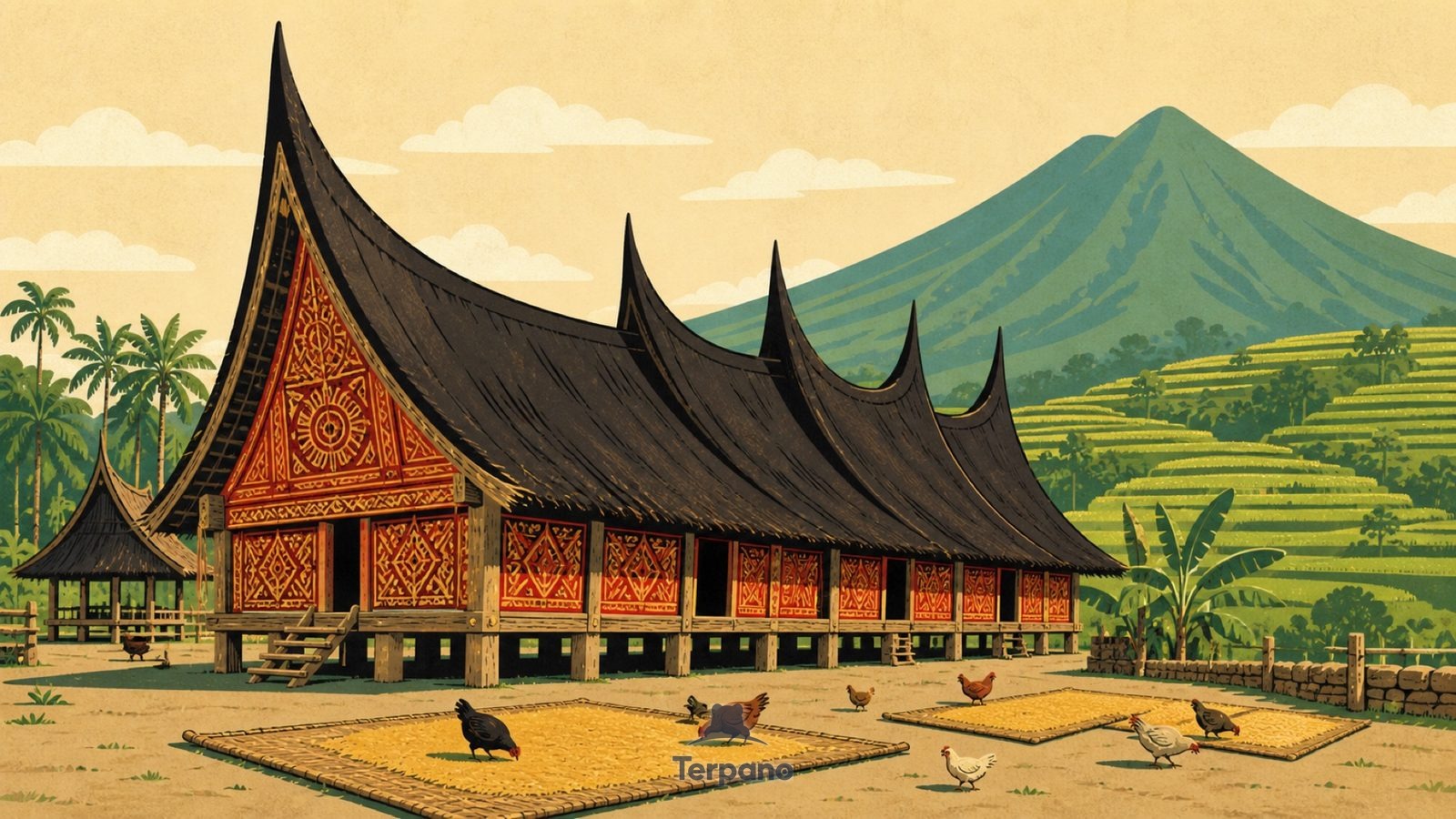 Horn-Ridged Great House — original illustration of West Sumatra, Indonesia