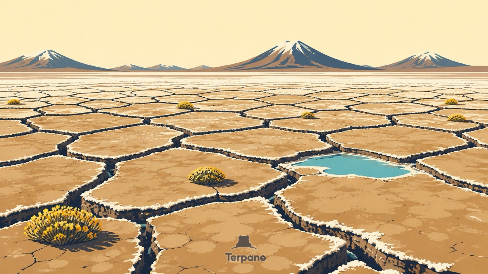 Rissige Ton-Salzpfanne — Originalillustration von Zentraler Altiplano, Bolivien
