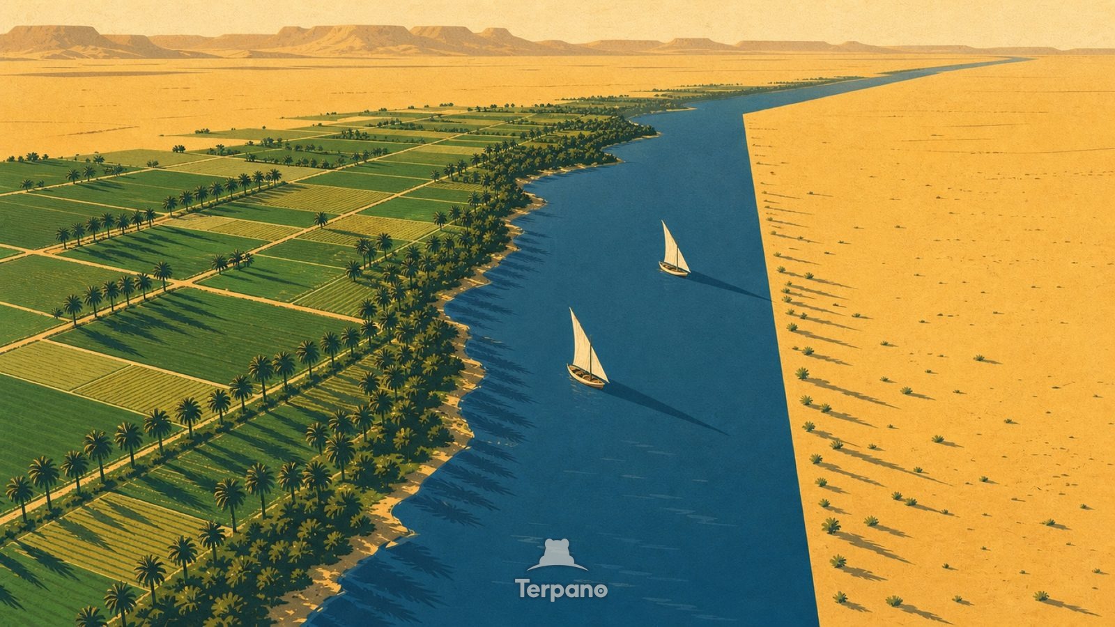 Grüngürtel trifft Wüste — Originalillustration von Oberes Niltal, Ägypten