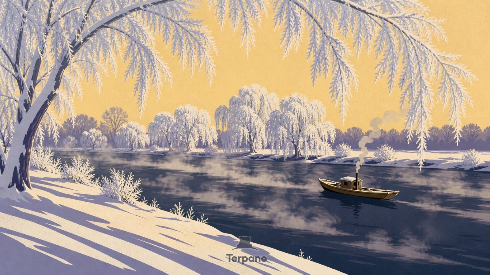 Raureif-Flussufer — Originalillustration von Songhua-Fluss, Nordostchina