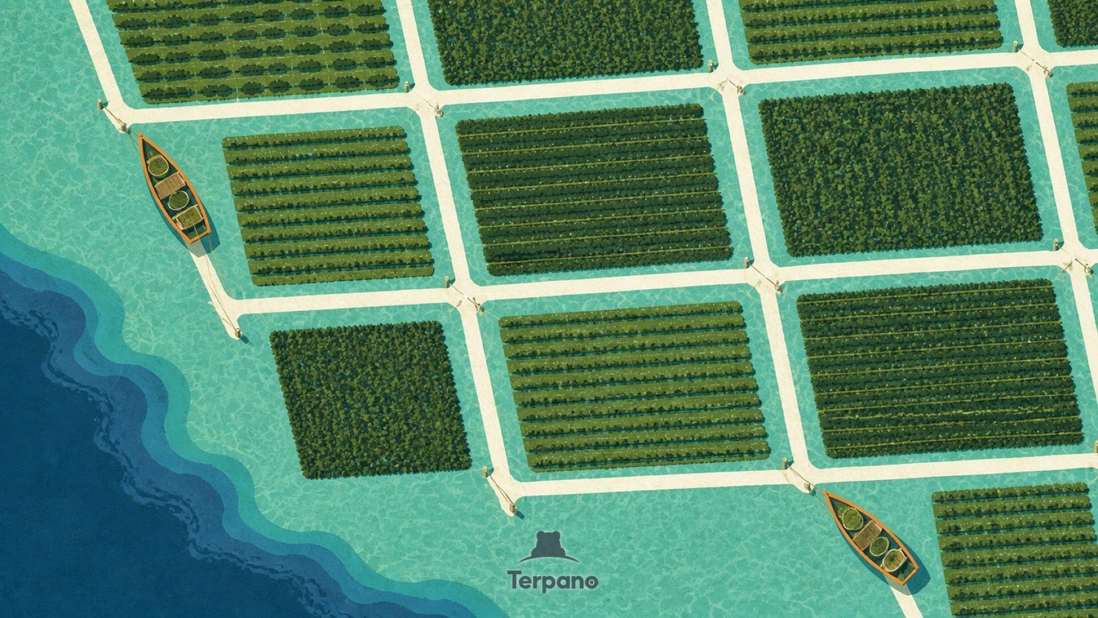Seaweed Farm Grid — original illustration of Nusa Islands, Indonesia