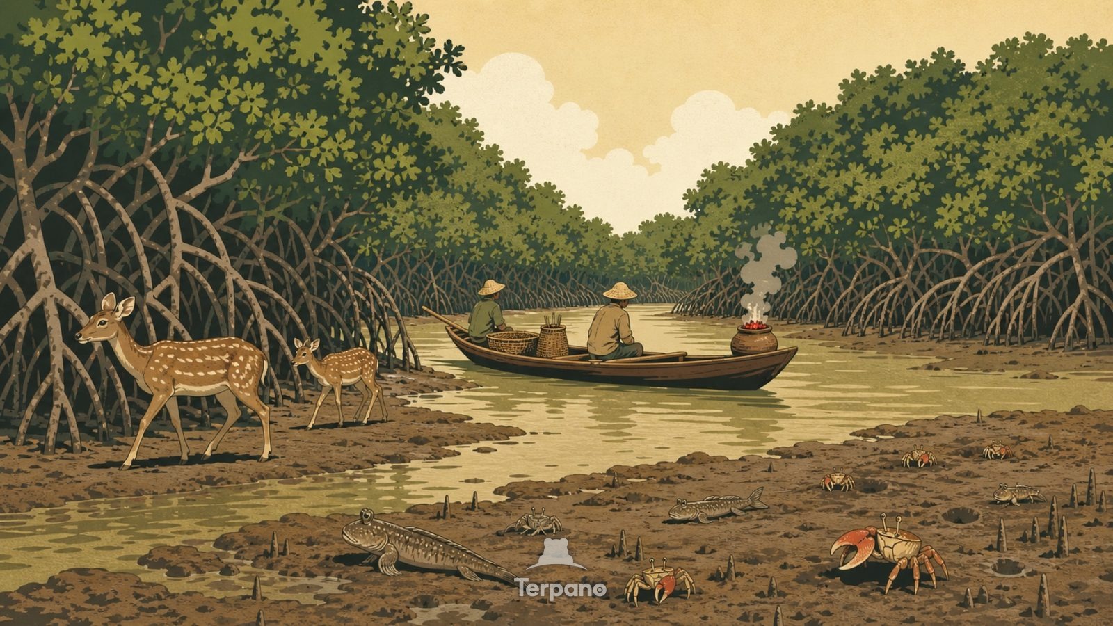 Mangrove Channels — original illustration of Sundarbans Delta, Bangladesh