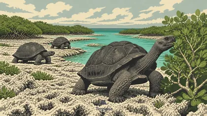 Giant Tortoises on Raised Coral