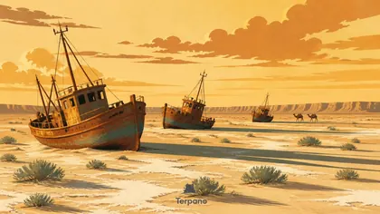 Barcos varados en el mar seco