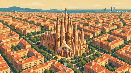 La Sagrada Família au-dessus du quadrillage de Barcelone