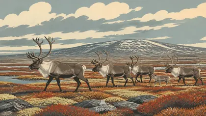 Reindeer Crossing the Finnmark Tundra