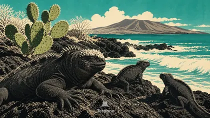 Marine Iguanas on Lava Shore