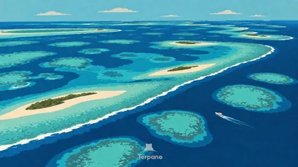 Rubans de récifs sur la mer de Corail