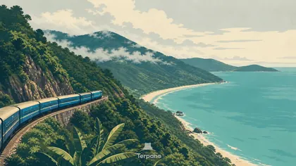 Coastal Train below a Cloudy Pass