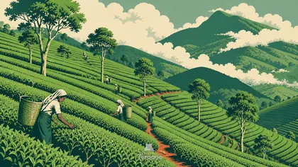 Rangées de thé sous les nuages de mousson