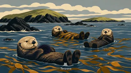 Sea Otters in a Kelp Bed