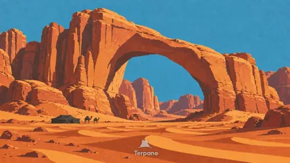 Une arche de grès sur le désert rouge du Wadi Rum