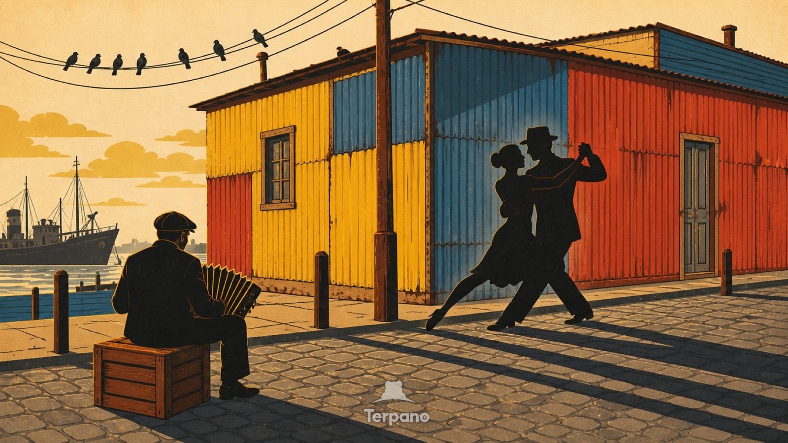 Angolo di tango in lamiera dipinta — illustrazione originale di Buenos Aires, Argentina