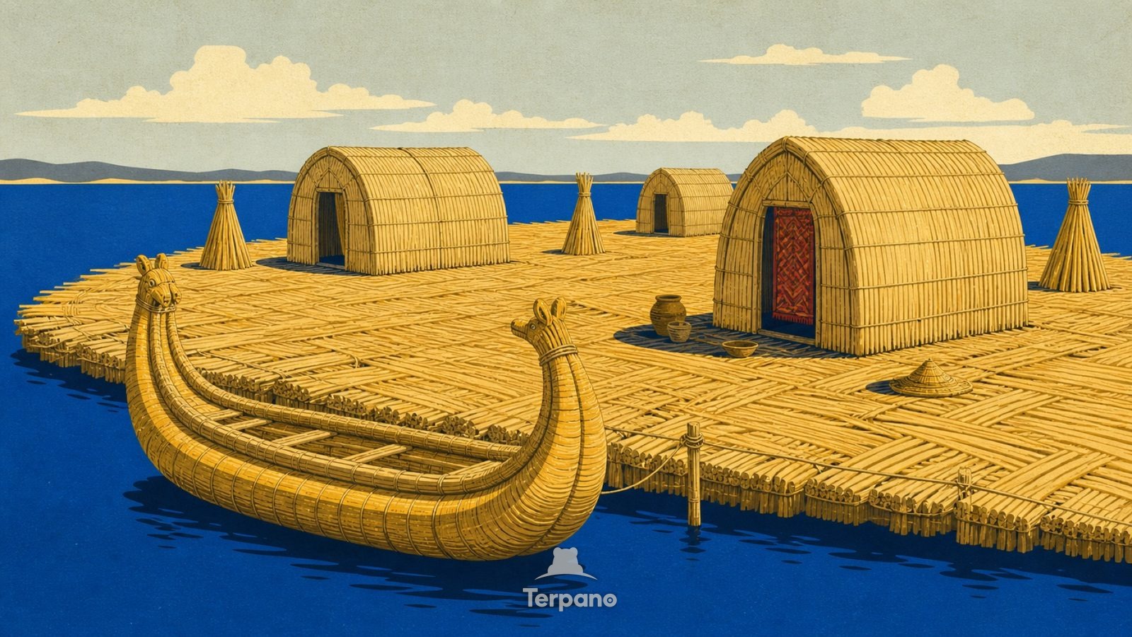 Lake Titicaca, Peru/Bolivia — original illustration of Lake Titicaca, Peru/Bolivia