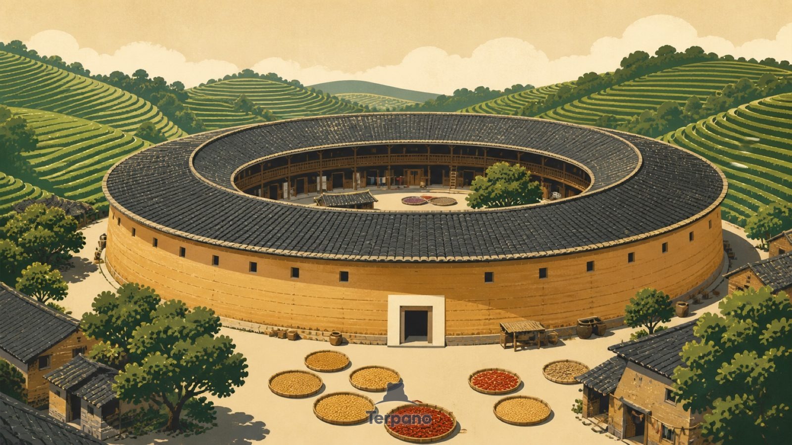 Ring Earthen Fortress — original illustration of Western Fujian, China